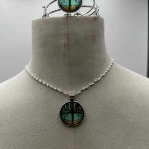 Silver-Accent Necklace and bracelet set with Turquoise Tree Pendant